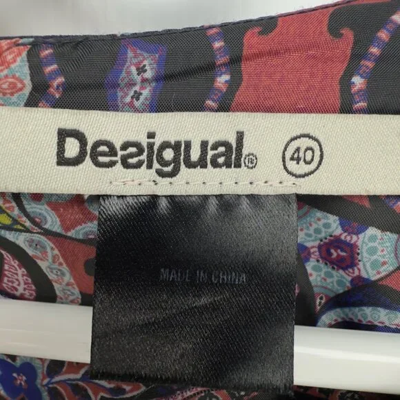 DESIGUAL  Pinstripe Lace Shoulder & Embroidered Hem Black Sheath LBD Dress EU 40 - Picture 8 of 11